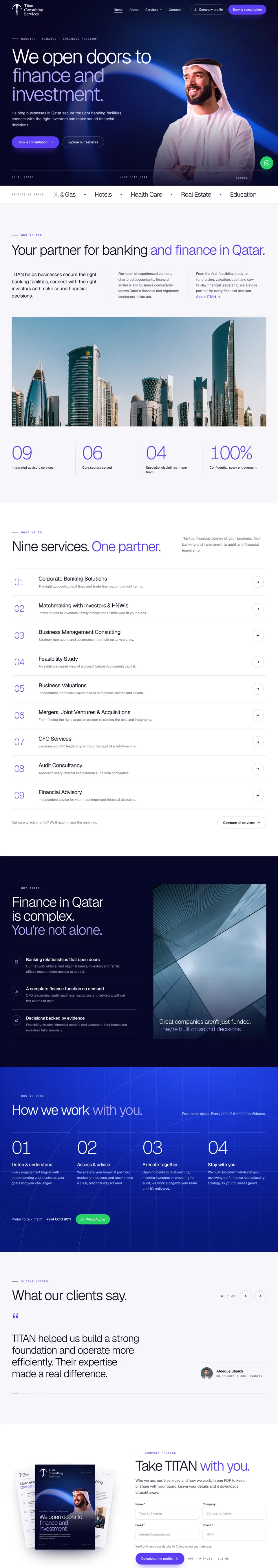 The TITAN Consulting Services home page, from top to bottom